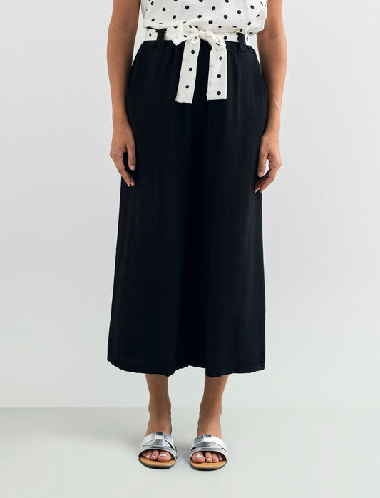 Pantalone largo con cintura stampata - Nero