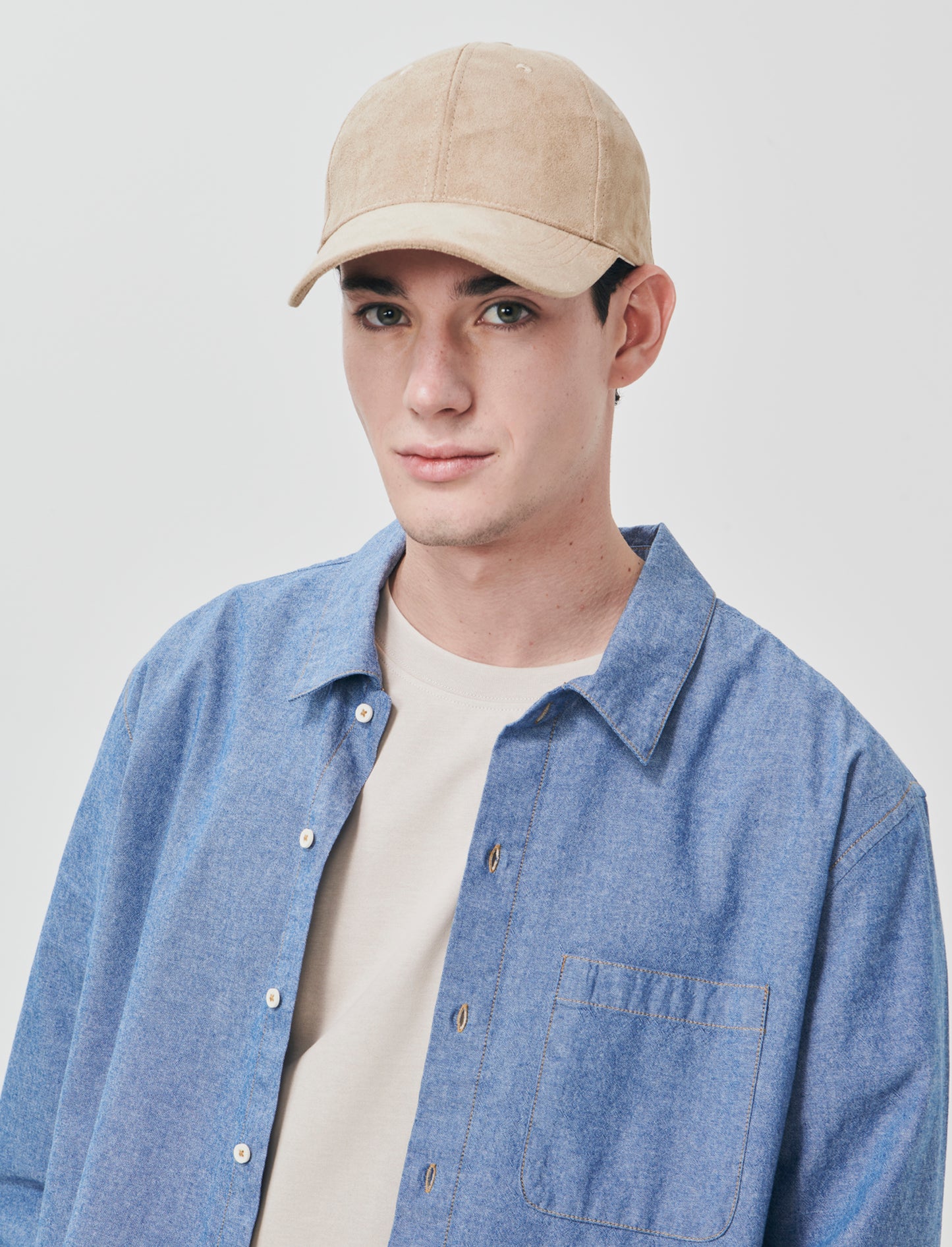 Cropped shirt in pure melange cotton - Sky blue
