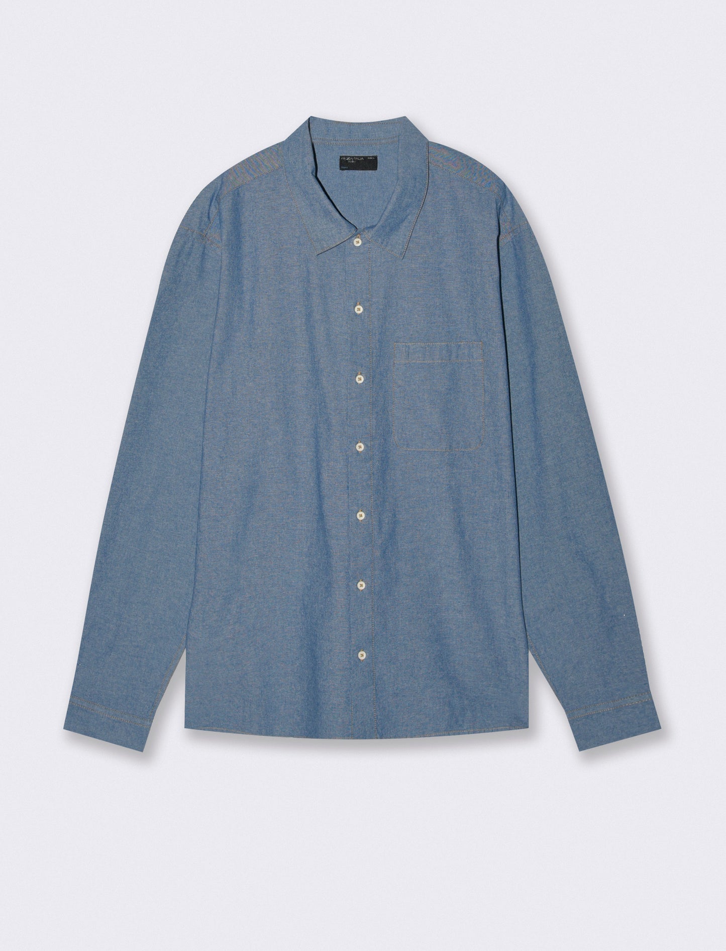 Cropped shirt in pure melange cotton - Sky blue