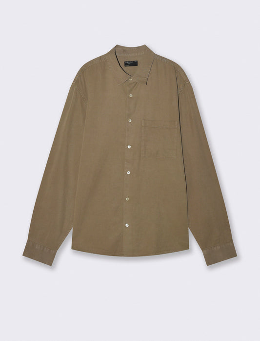 Camicia cropped in lyocell e cotone - Verde kaki