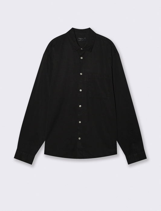 Camicia cropped in lyocell e cotone - Nero