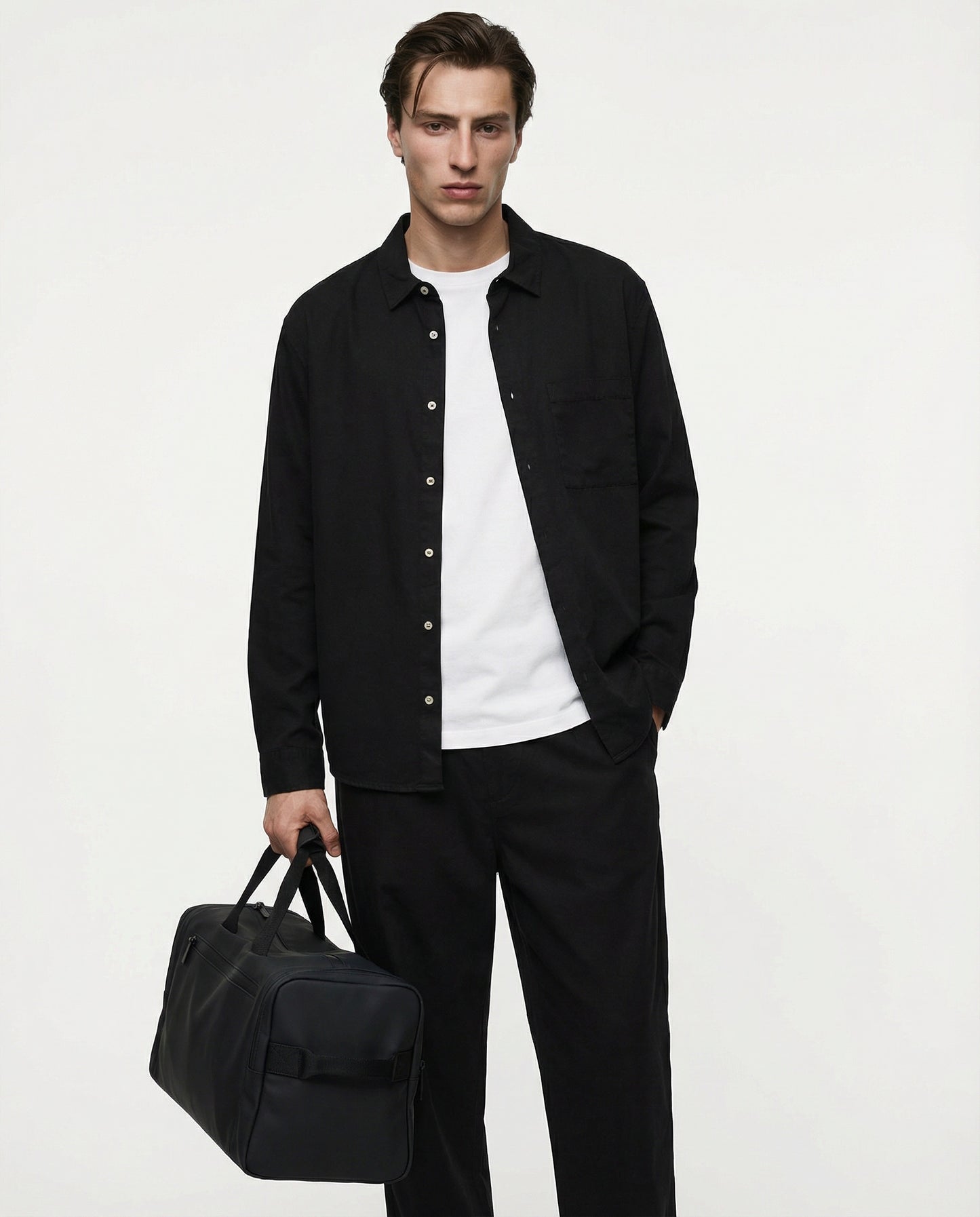 Cropped shirt in lyocell and cotton - Black