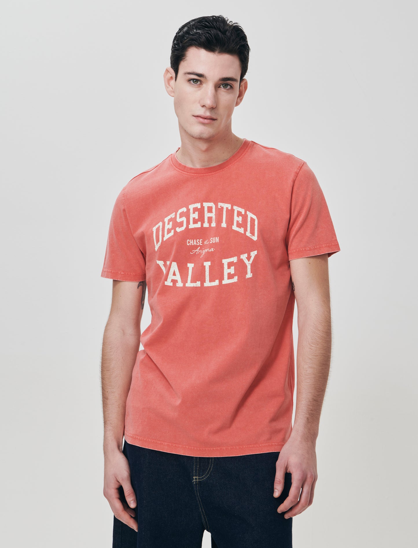 T-shirt Acid Wash in Cotone Jersey - Corallo