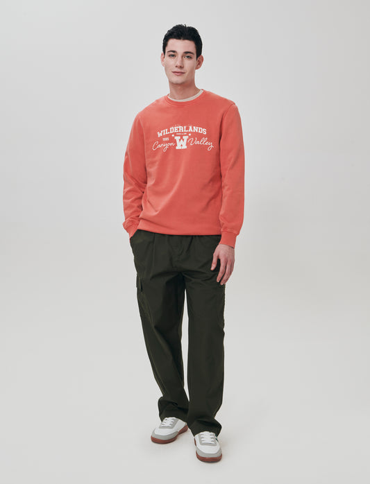 Felpa in cotone acid wash con stampa - Corallo