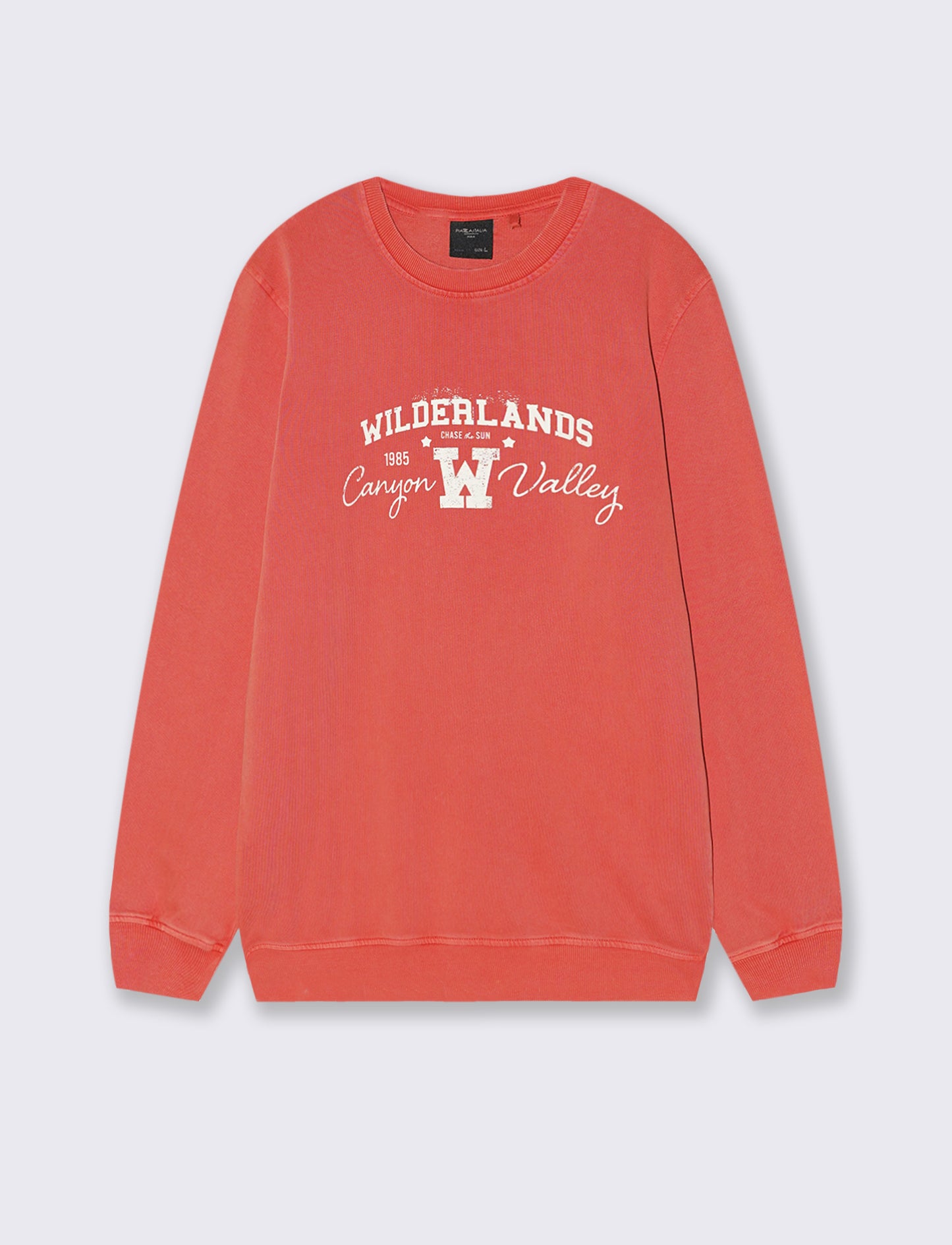 Cotton acid wash sweatshirt with print - Orange