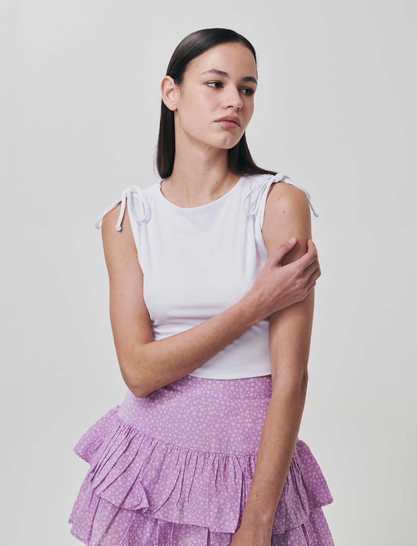 Top con scollo a barca e coulisse - Bianco