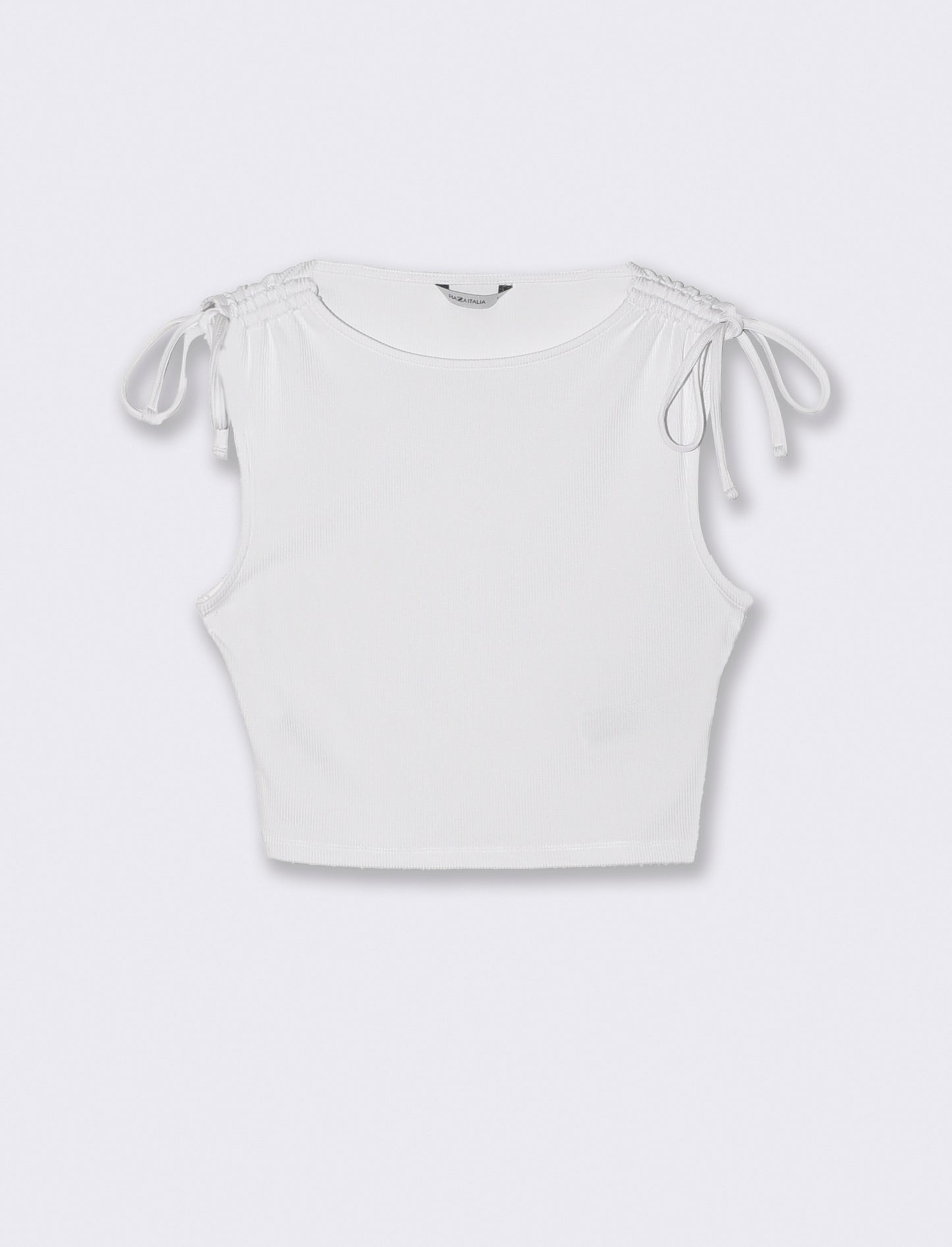 Top con scollo a barca e coulisse - Bianco