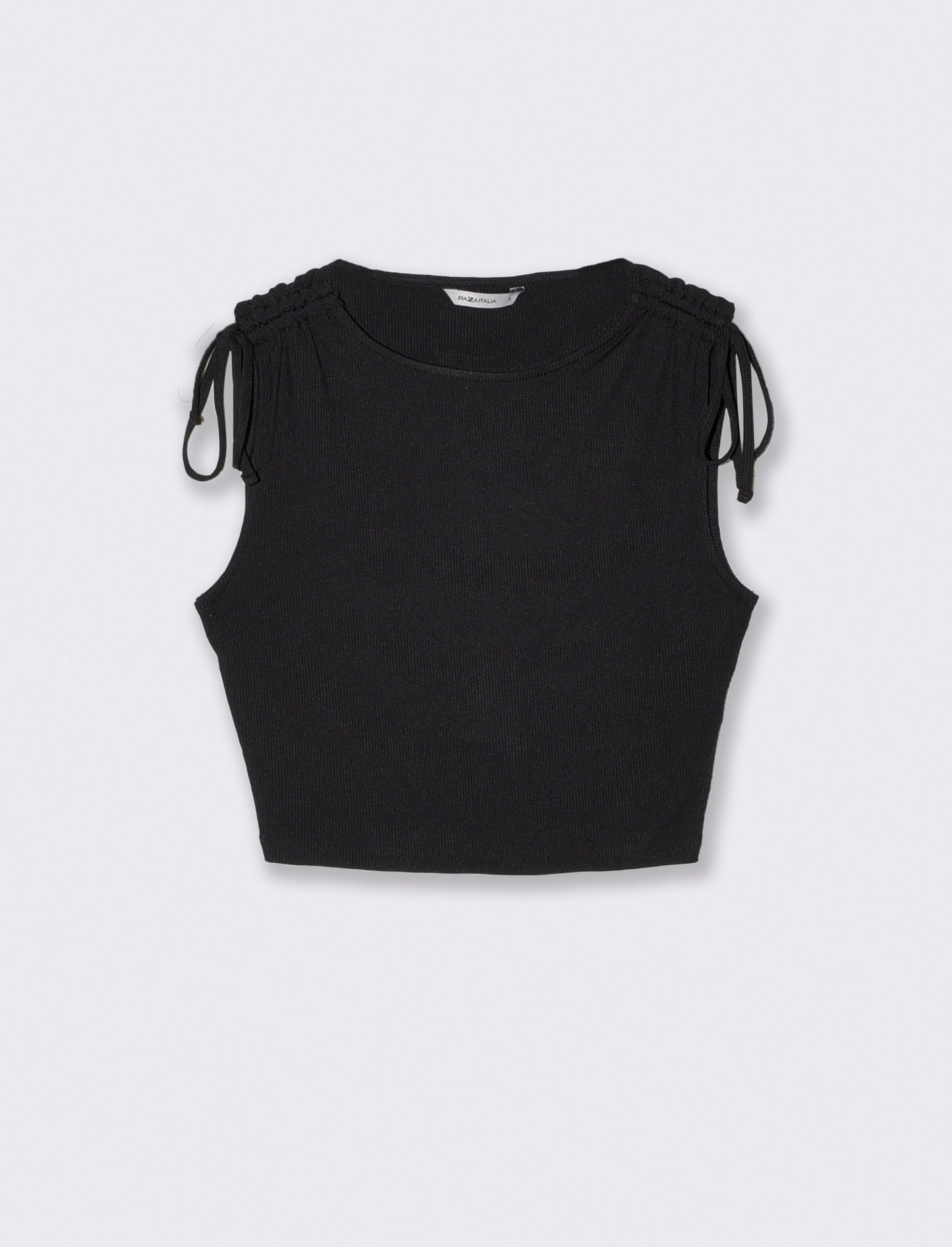 Top con scollo a barca e coulisse - Nero