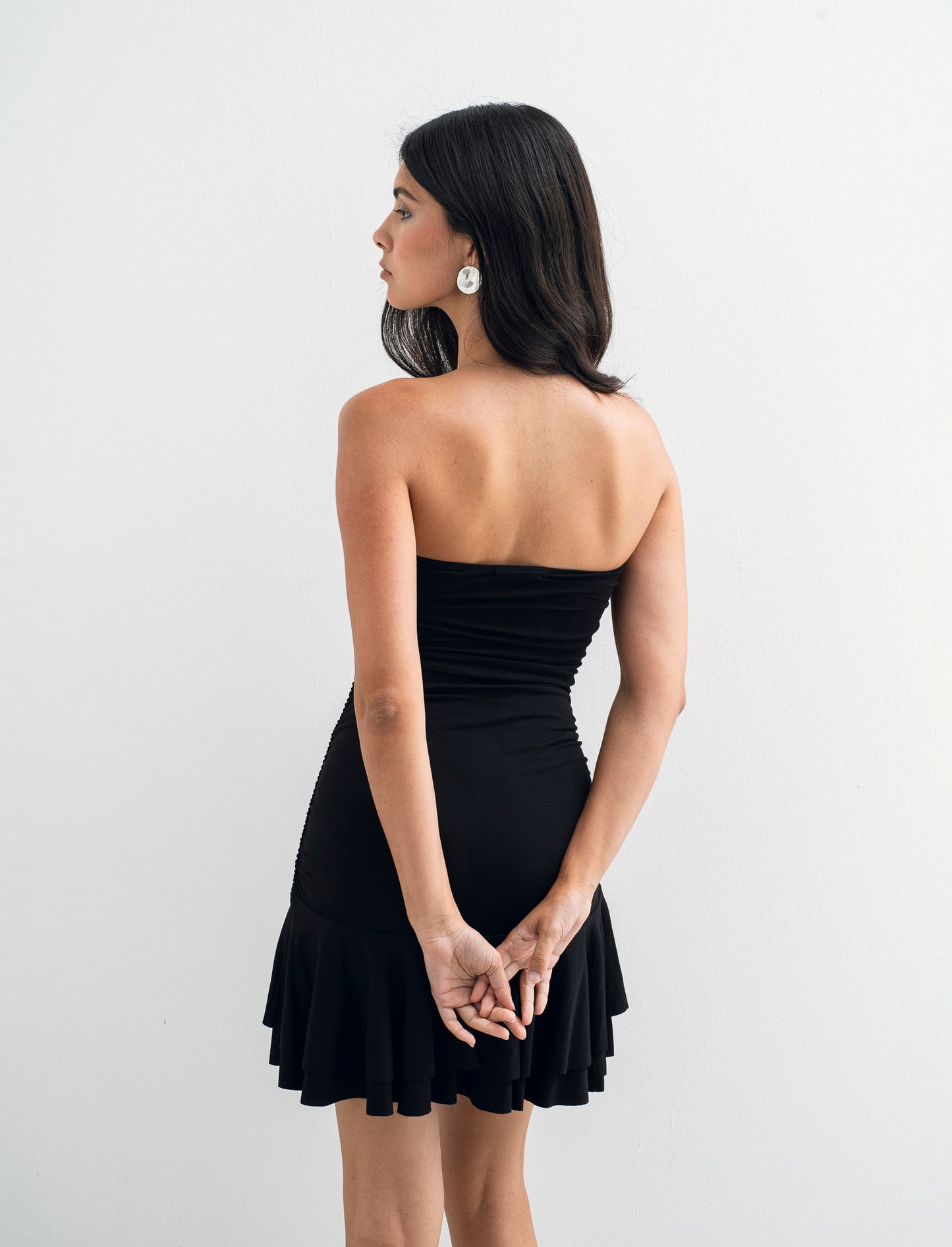 Vestito mini con volant - Nero