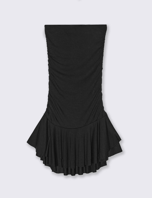 Vestito mini con volant - Nero