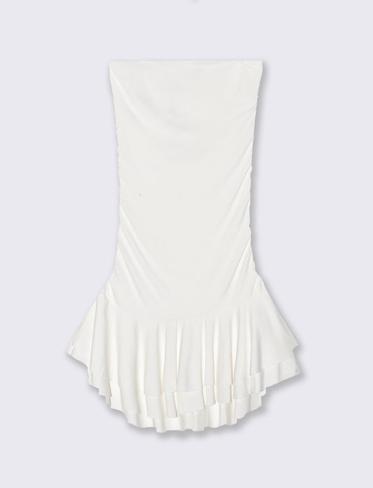 Vestito mini con volant - Bianco latte