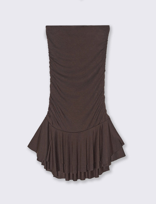 Vestito mini con volant - Moro