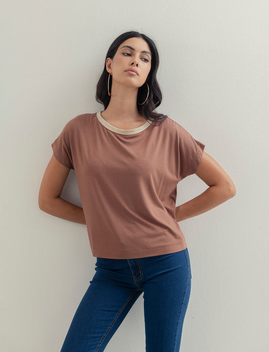 T-SHIRT MANICA CORTA - Marrone tabacco