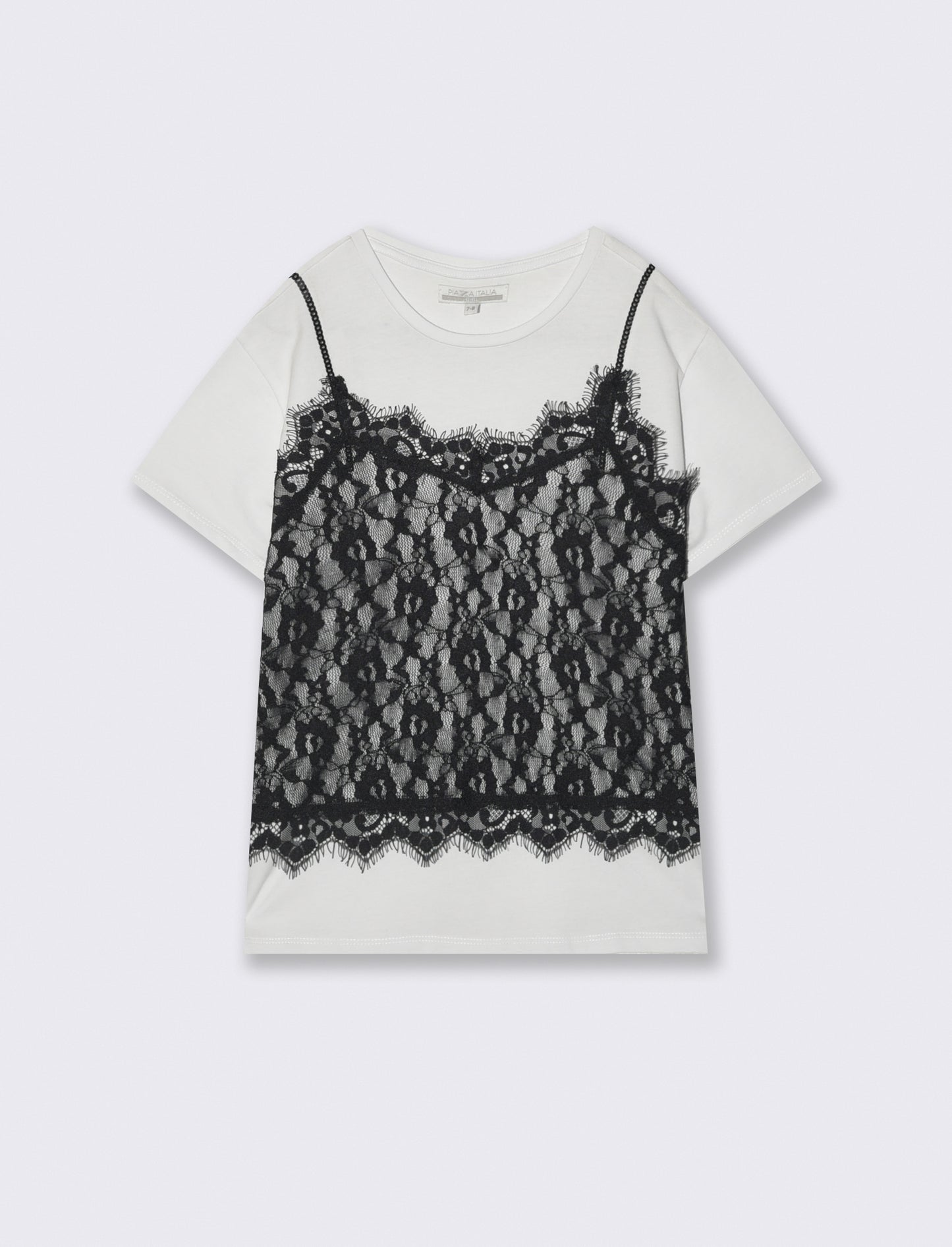 T-shirt mezza manica con pizzo e paillettes - Bianco