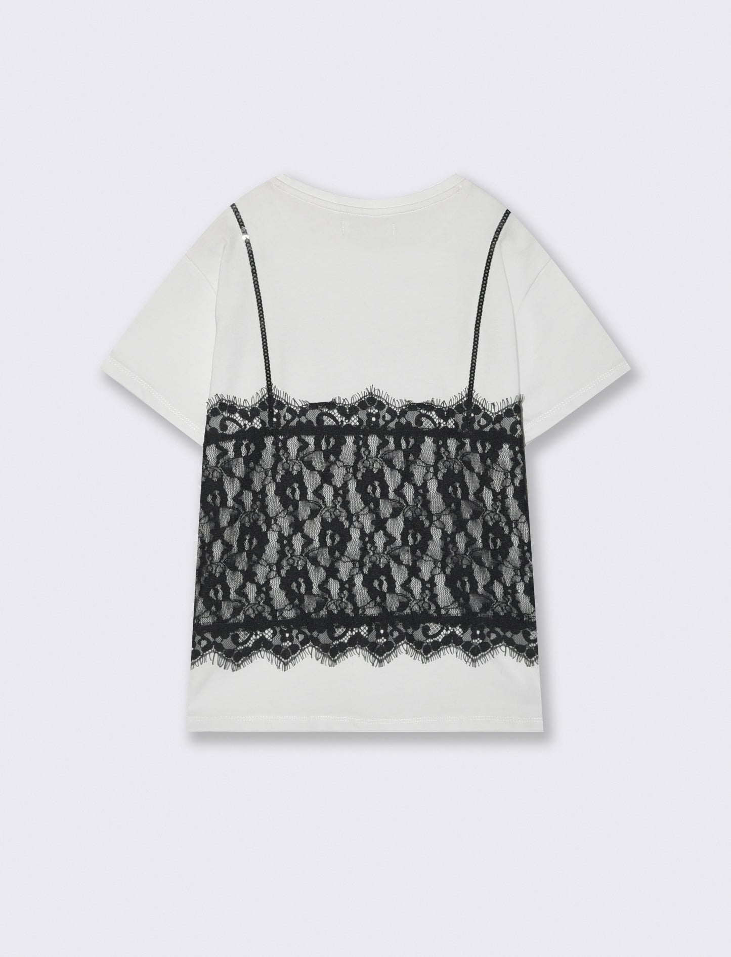 T-shirt mezza manica con pizzo e paillettes - Bianco