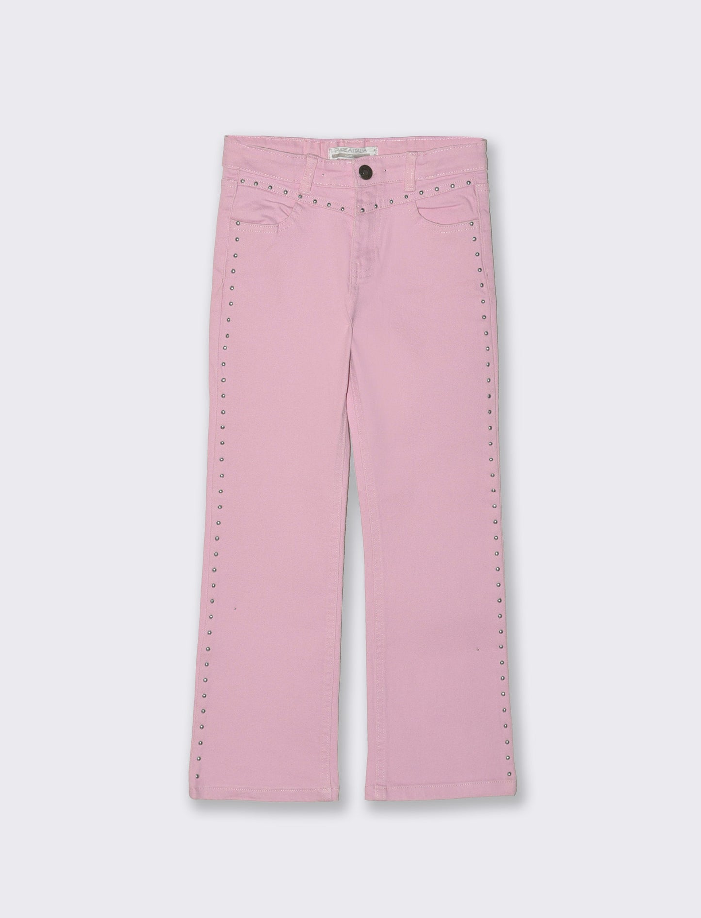 Pantalone flare in denim con borchiette - Rosa
