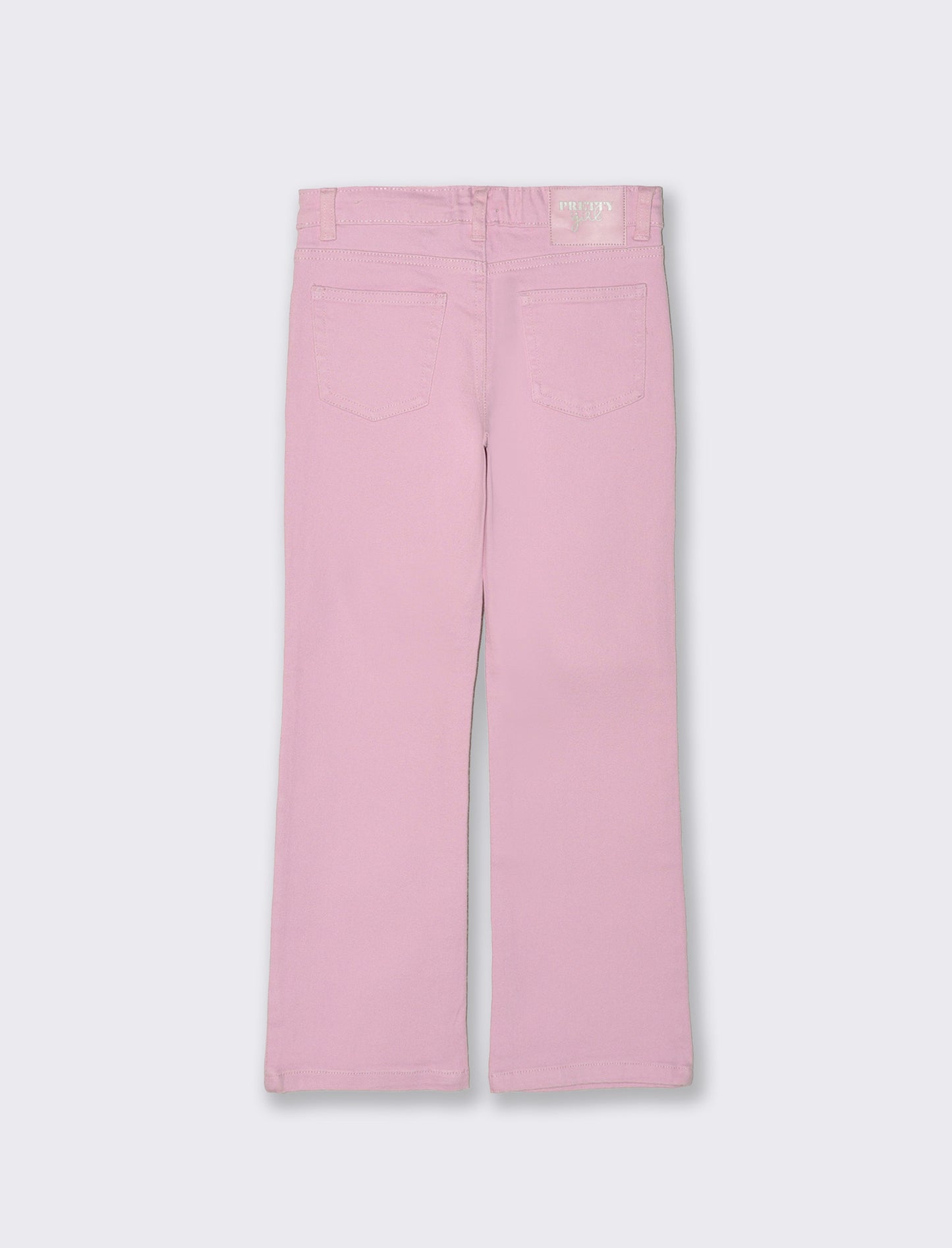 Pantalone flare in denim con borchiette - Rosa