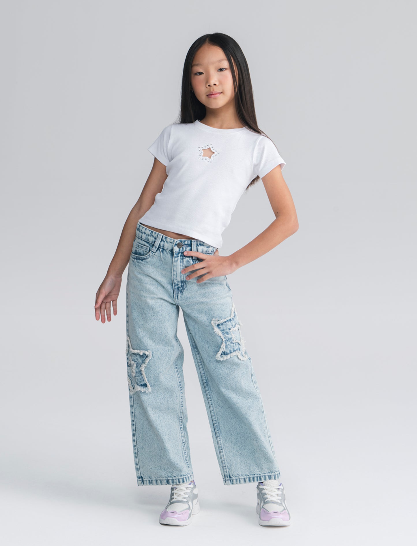 Wide-leg jeans with glamorous star patch - Blue