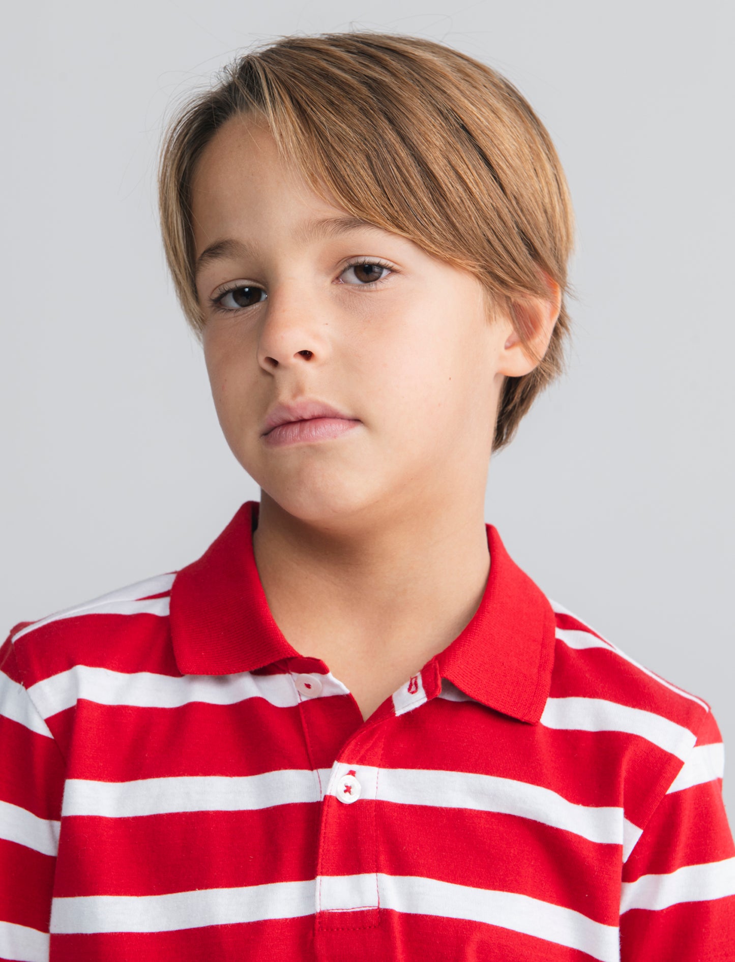 Polo mezza manica a righe in cotone - Rosso