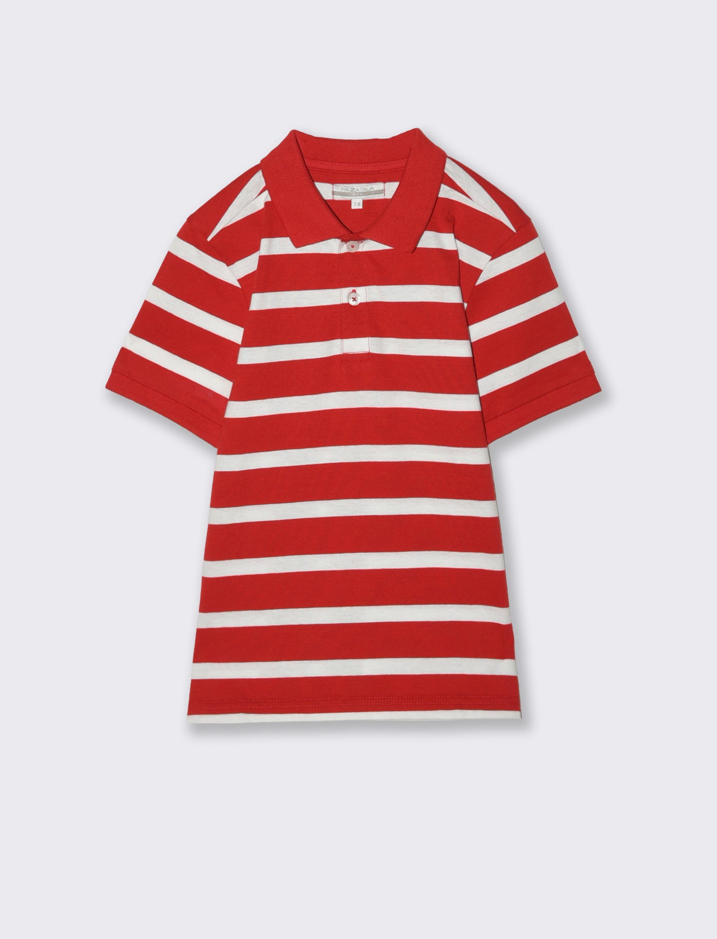 Polo mezza manica a righe in cotone - Rosso