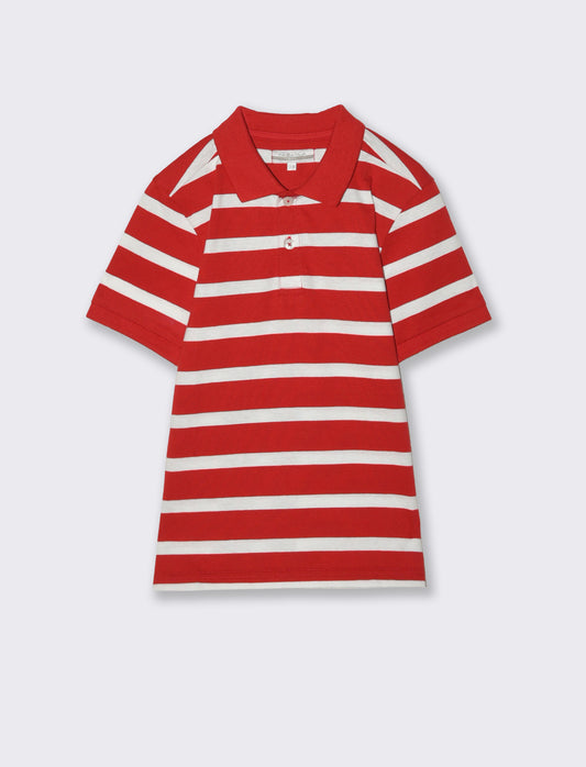 Polo mezza manica a righe in cotone - Rosso