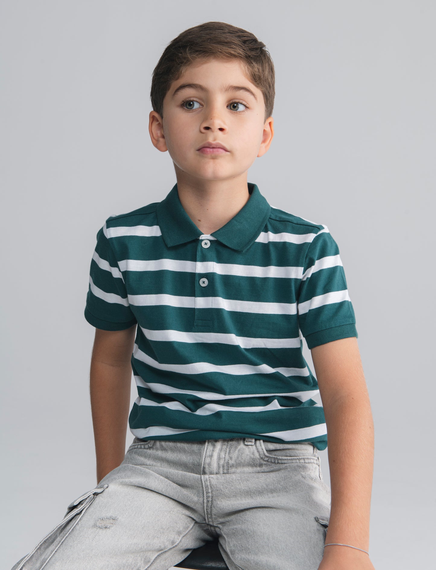 Polo mezza manica a righe in cotone - Verde