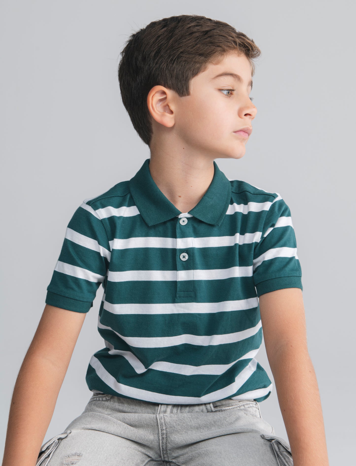 Polo mezza manica a righe in cotone - Verde