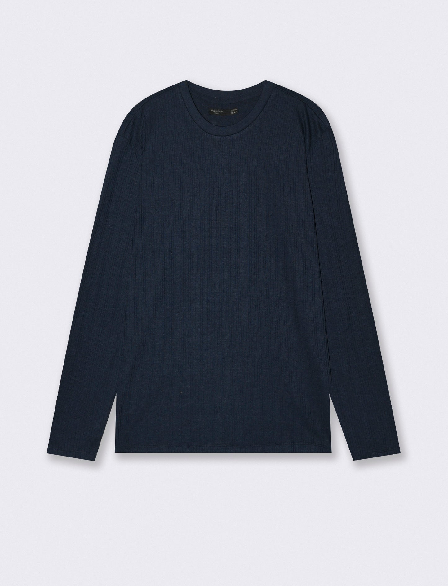 Ribbed long knit crew neck - Blue