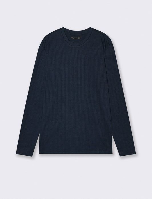 Girocollo a coste effetto maglia lungo - Blu
