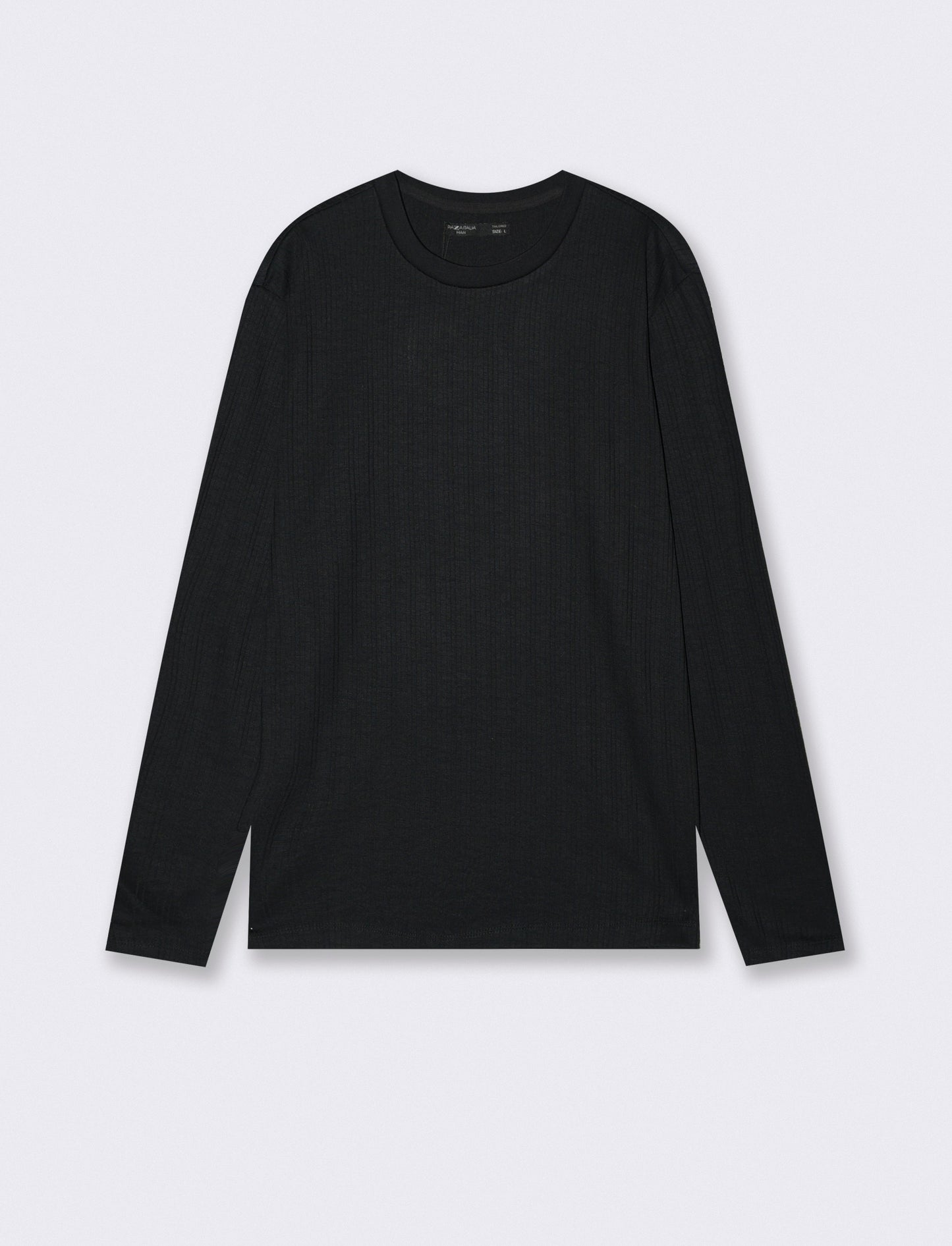 Girocollo a coste effetto maglia lungo - Nero