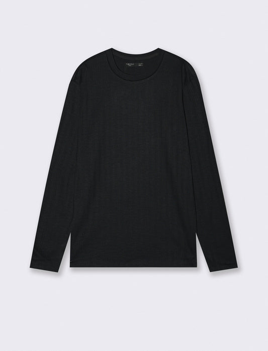 Girocollo a coste effetto maglia lungo - Nero