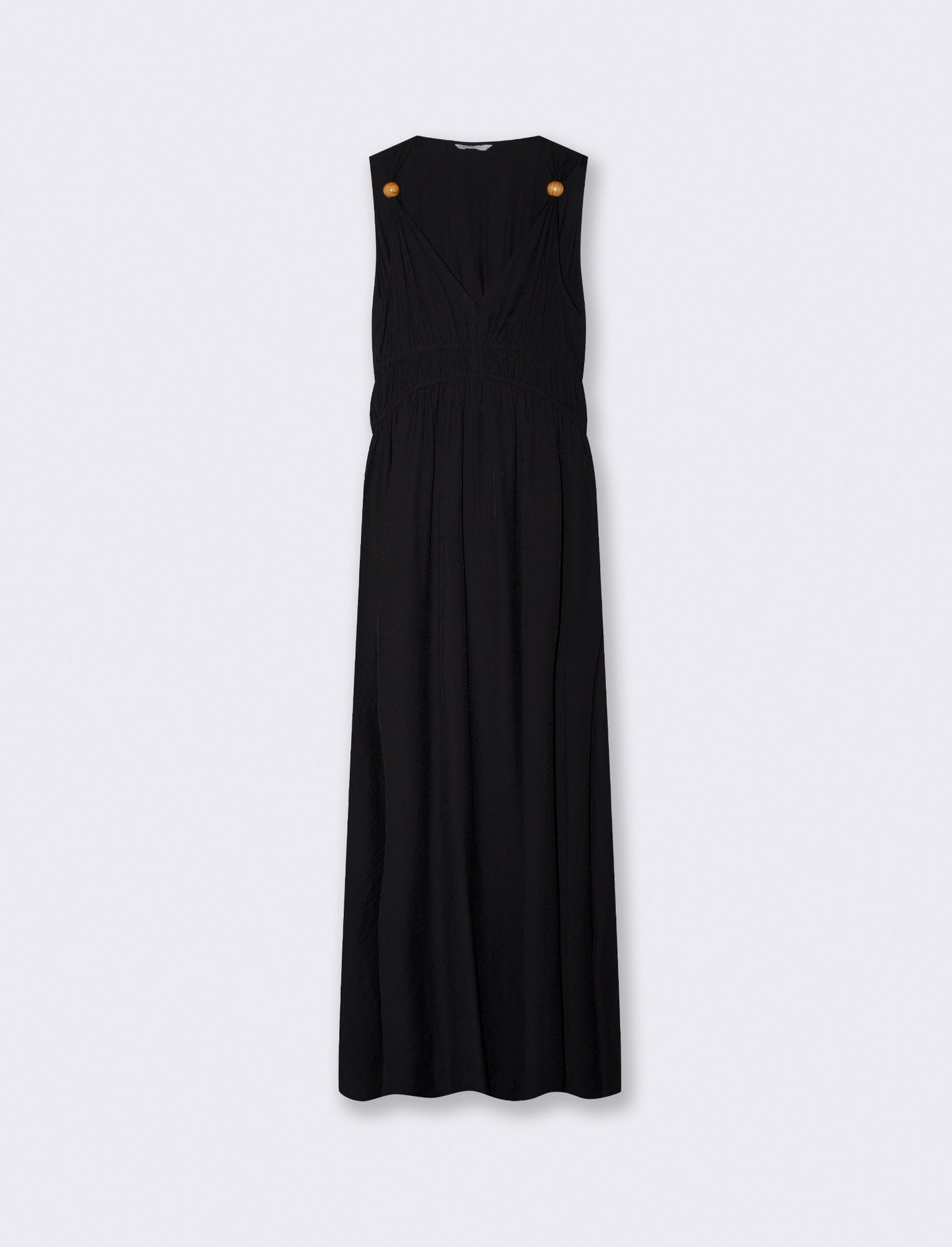 Vestito lungo con scollo a V e arricciato - Nero