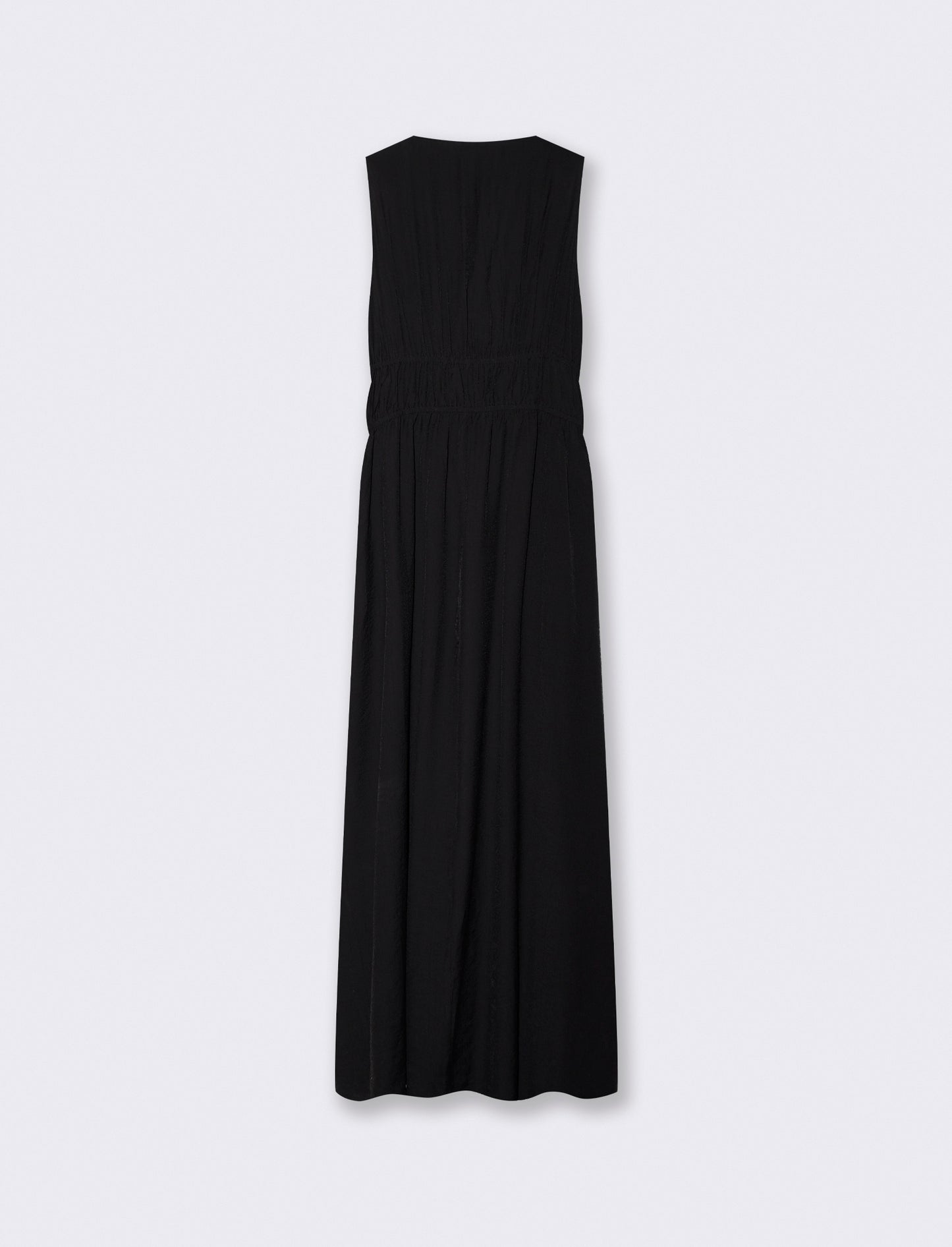 Vestito lungo con scollo a V e arricciato - Nero
