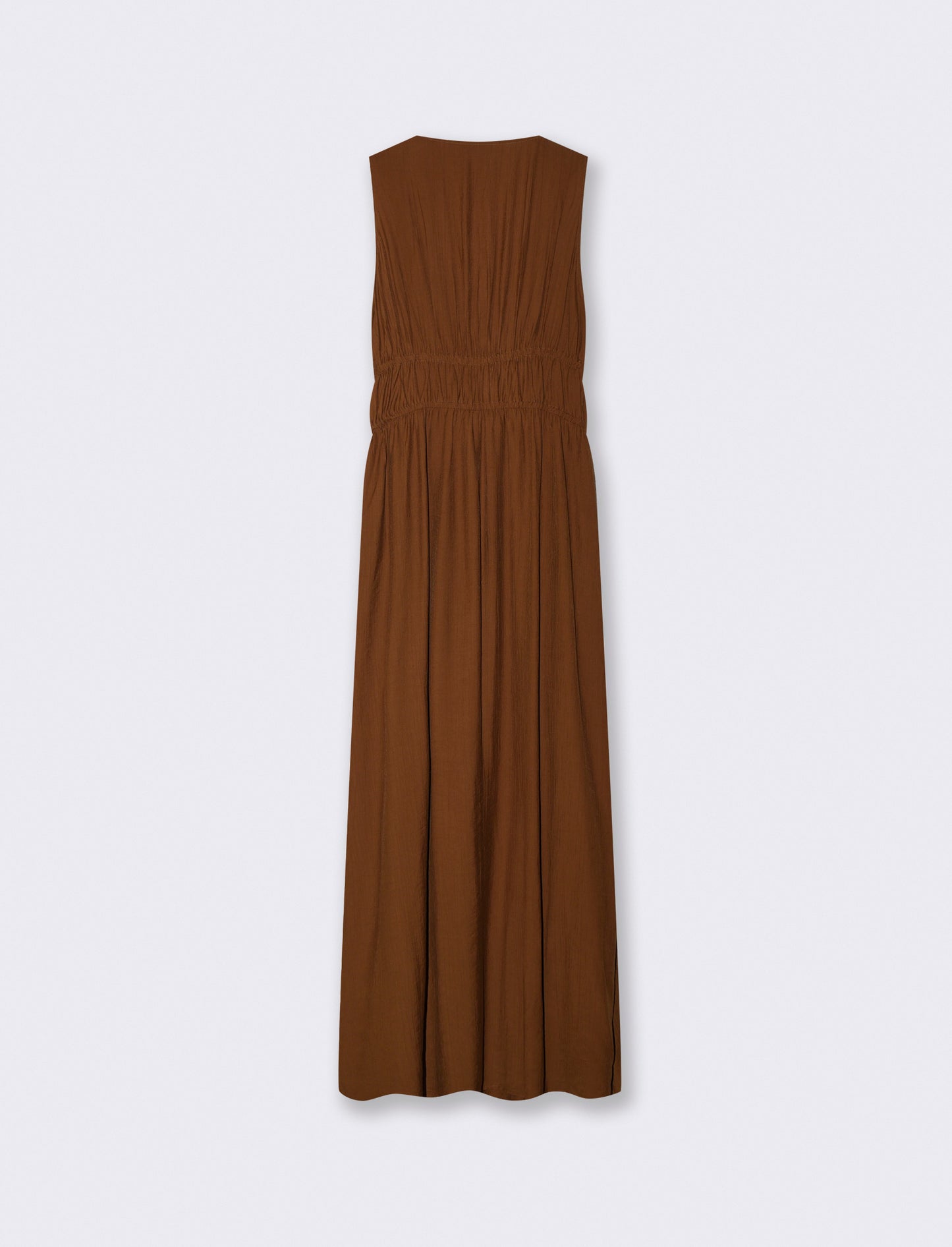 Vestito lungo con scollo a V e arricciato - Marrone tabacco