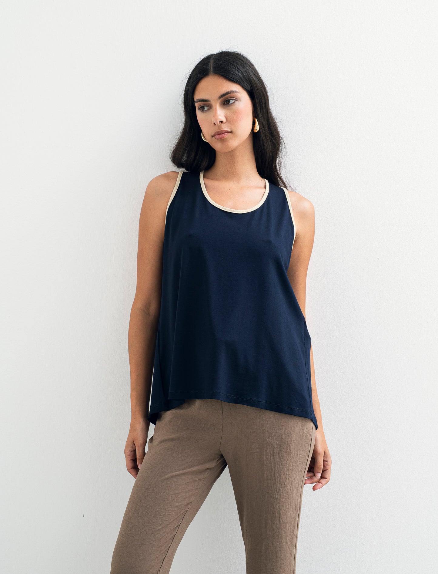 TOP VISCOSA CON DETTAGLI A CONTRASTO LUREX - Blu