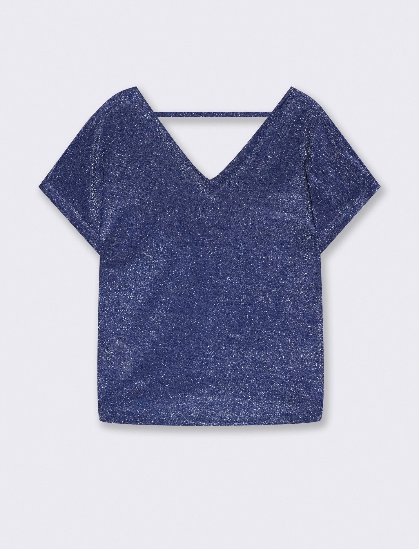 TSHIRT IN TESSUTO LUREX CON SCOLLO A V - Blu