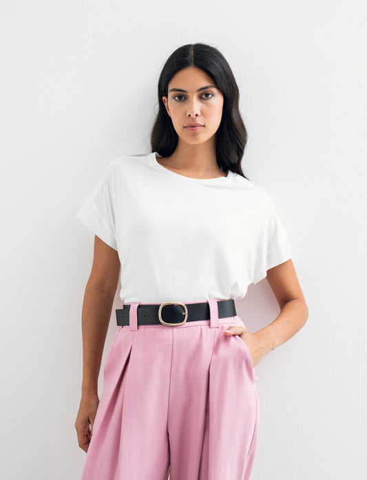 Top stampato sul davanti con scollo sciallato - Bianco latte