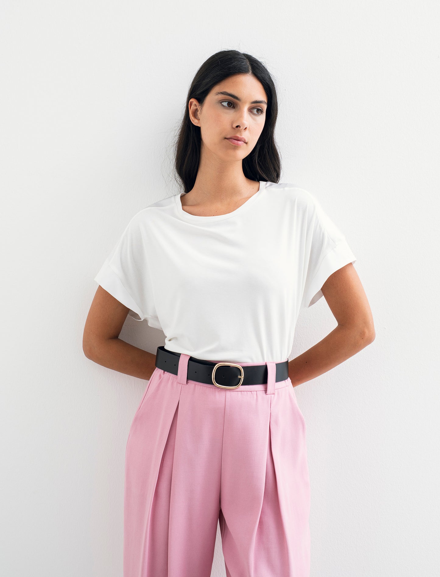 Top stampato sul davanti con scollo sciallato - Bianco latte
