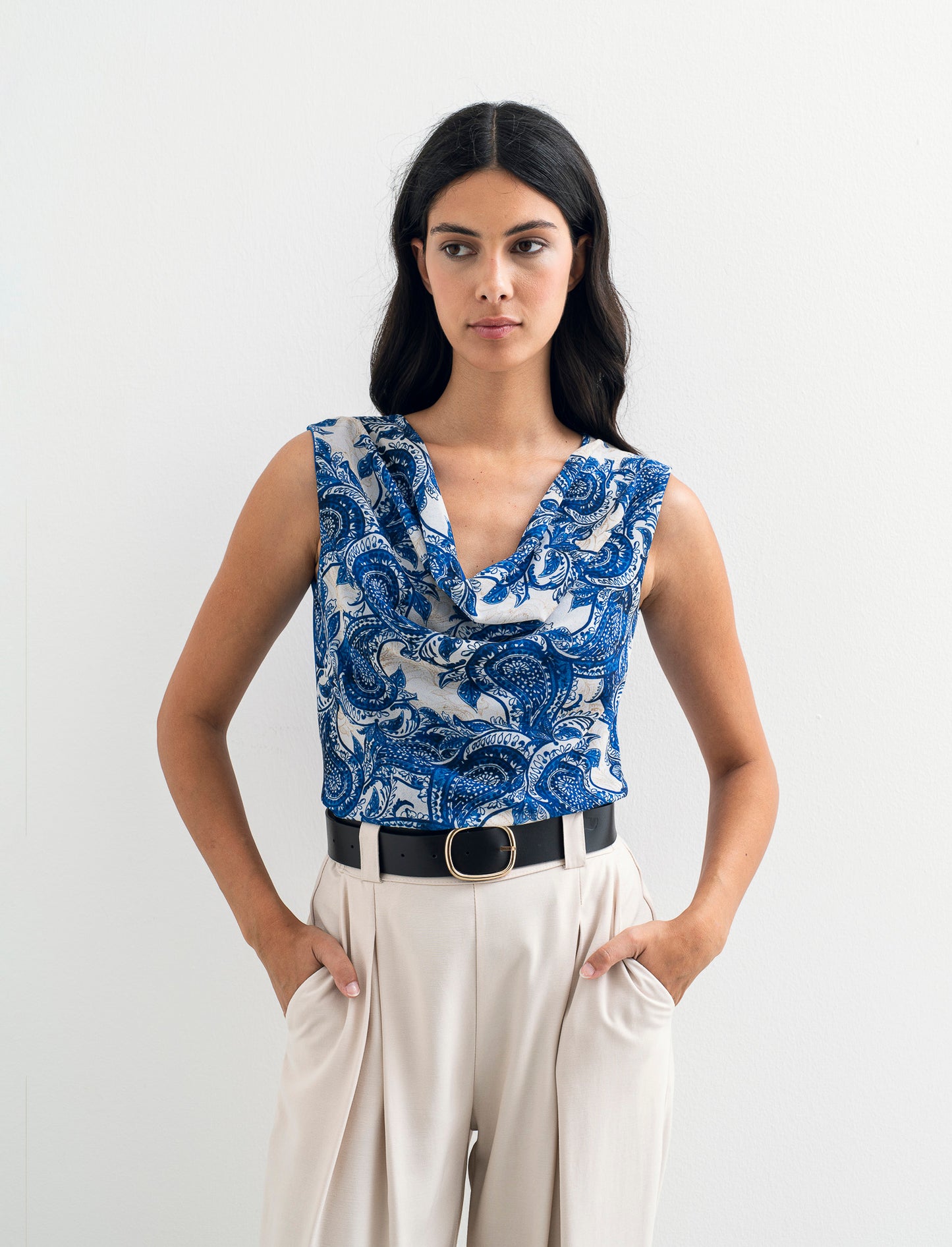 Top con davanti stampato - Blu