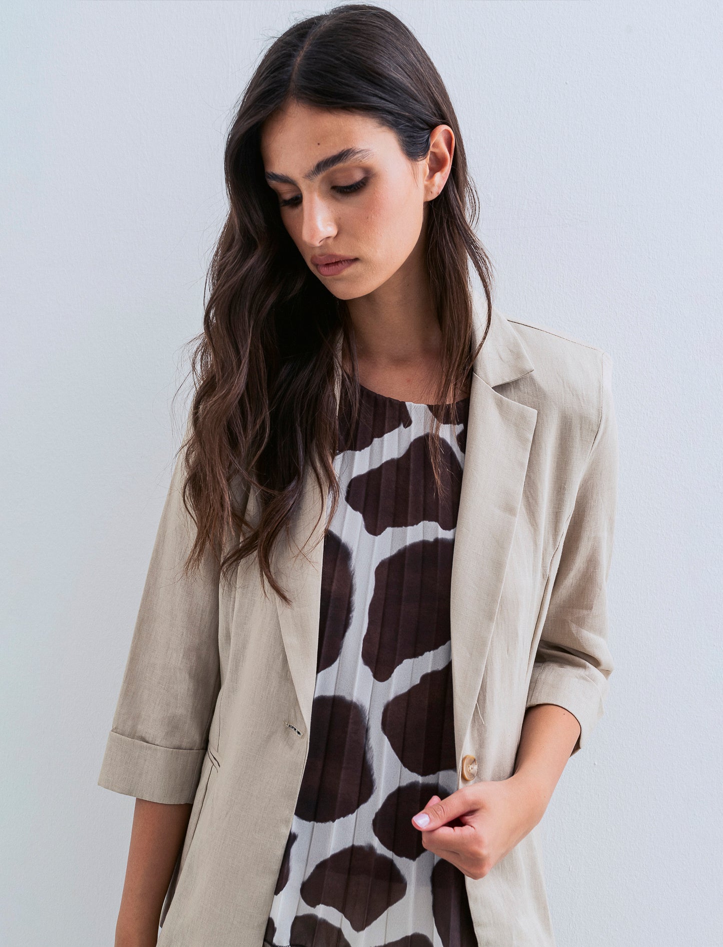 GIACCA CORTA IN LINO - Beige corda
