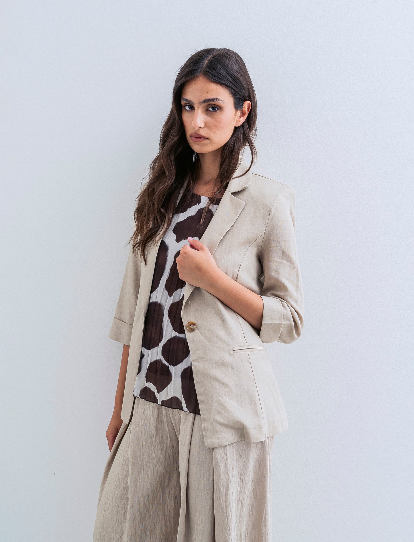 GIACCA CORTA IN LINO - Beige corda