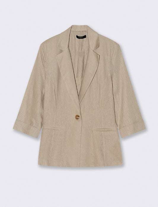 GIACCA CORTA IN LINO - Beige corda