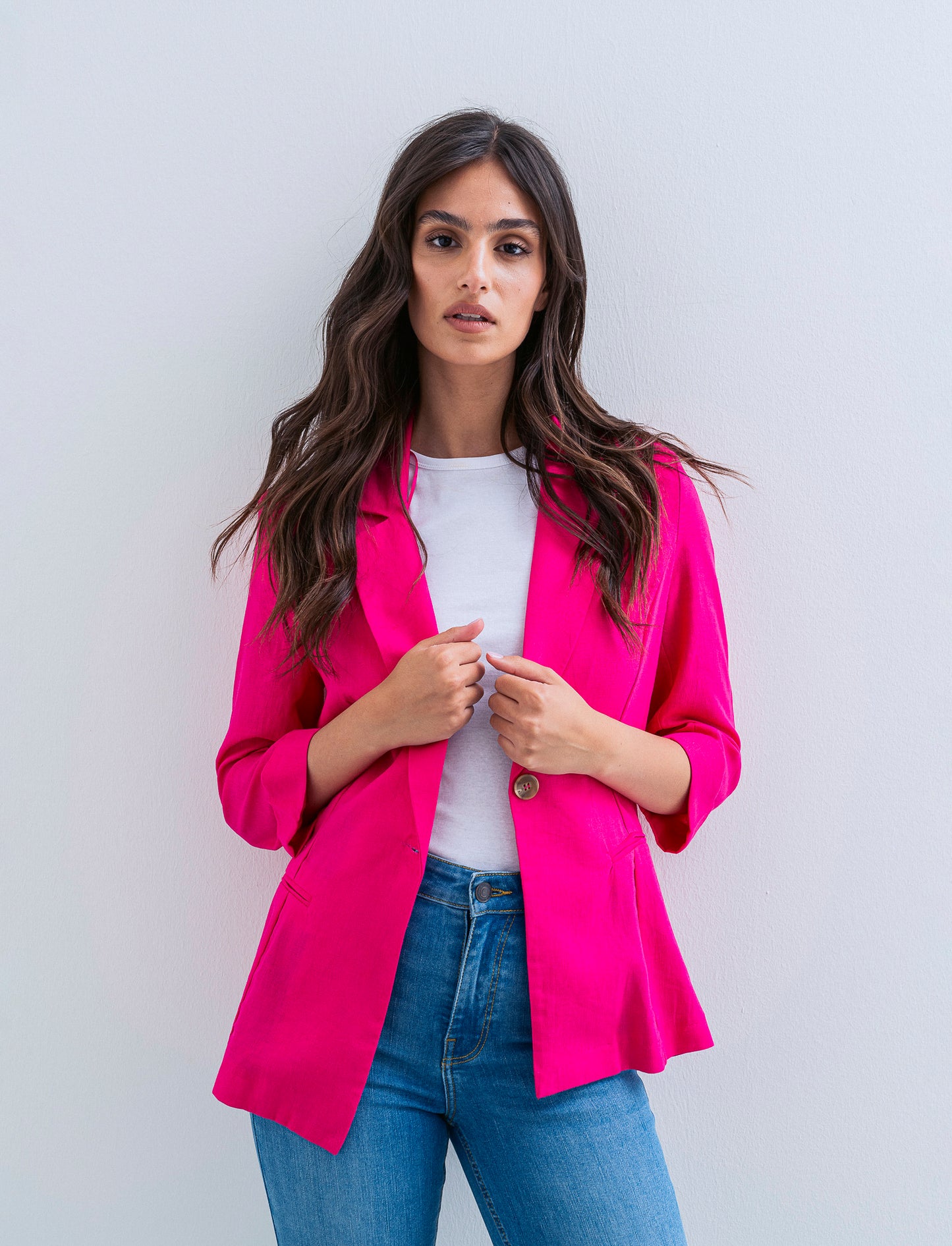 GIACCA CORTA IN LINO - Fuxia