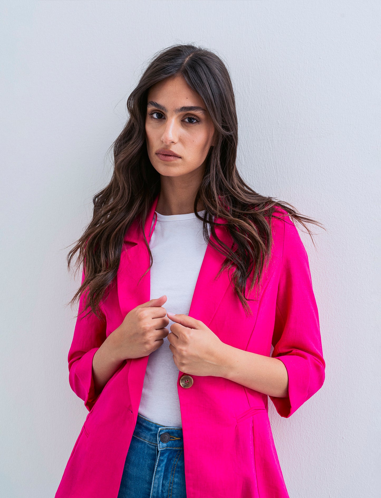 GIACCA CORTA IN LINO - Fuxia