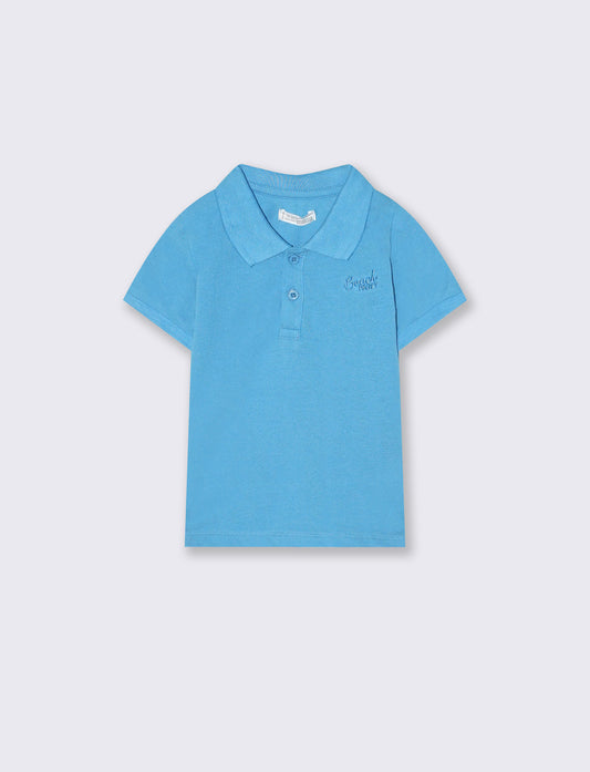 Pique polo with heart embroidery - Sky blue