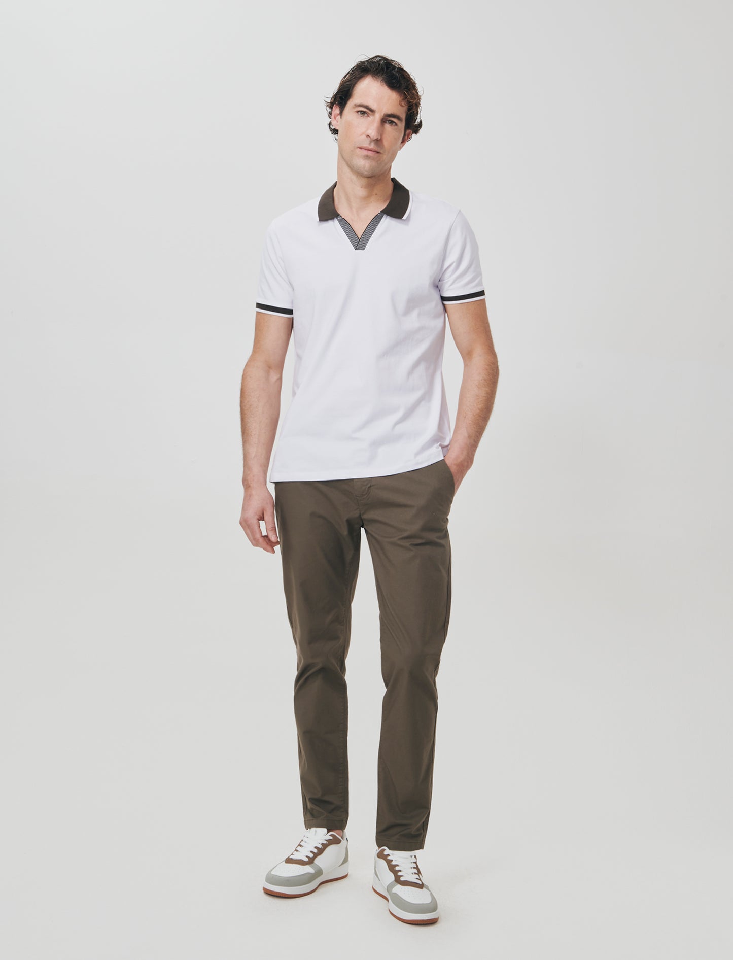 Pantaloni Chino Slim Fit in Cotone Stretch - Grigio fango