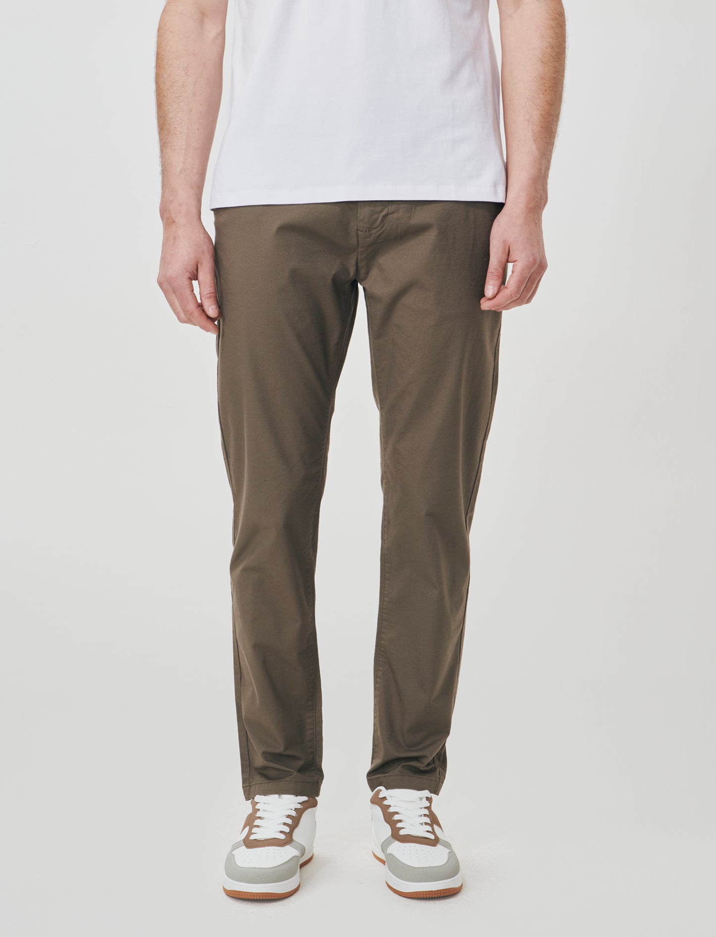 Pantaloni Chino Slim Fit in Cotone Stretch - Grigio fango
