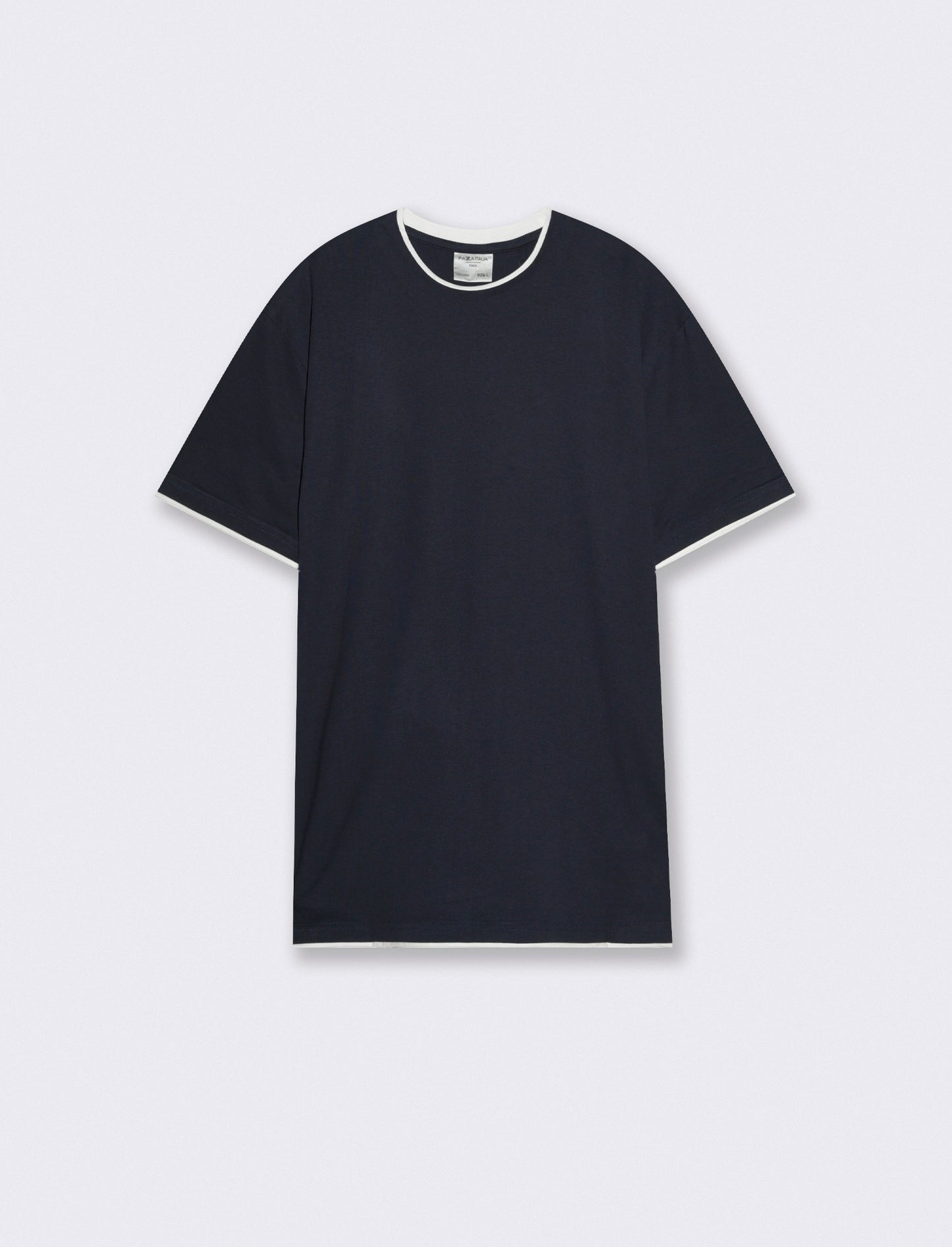 T-shirt cotone con orli a contrasto - Blu