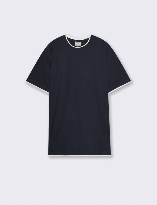 T-shirt cotone con orli a contrasto - Blu