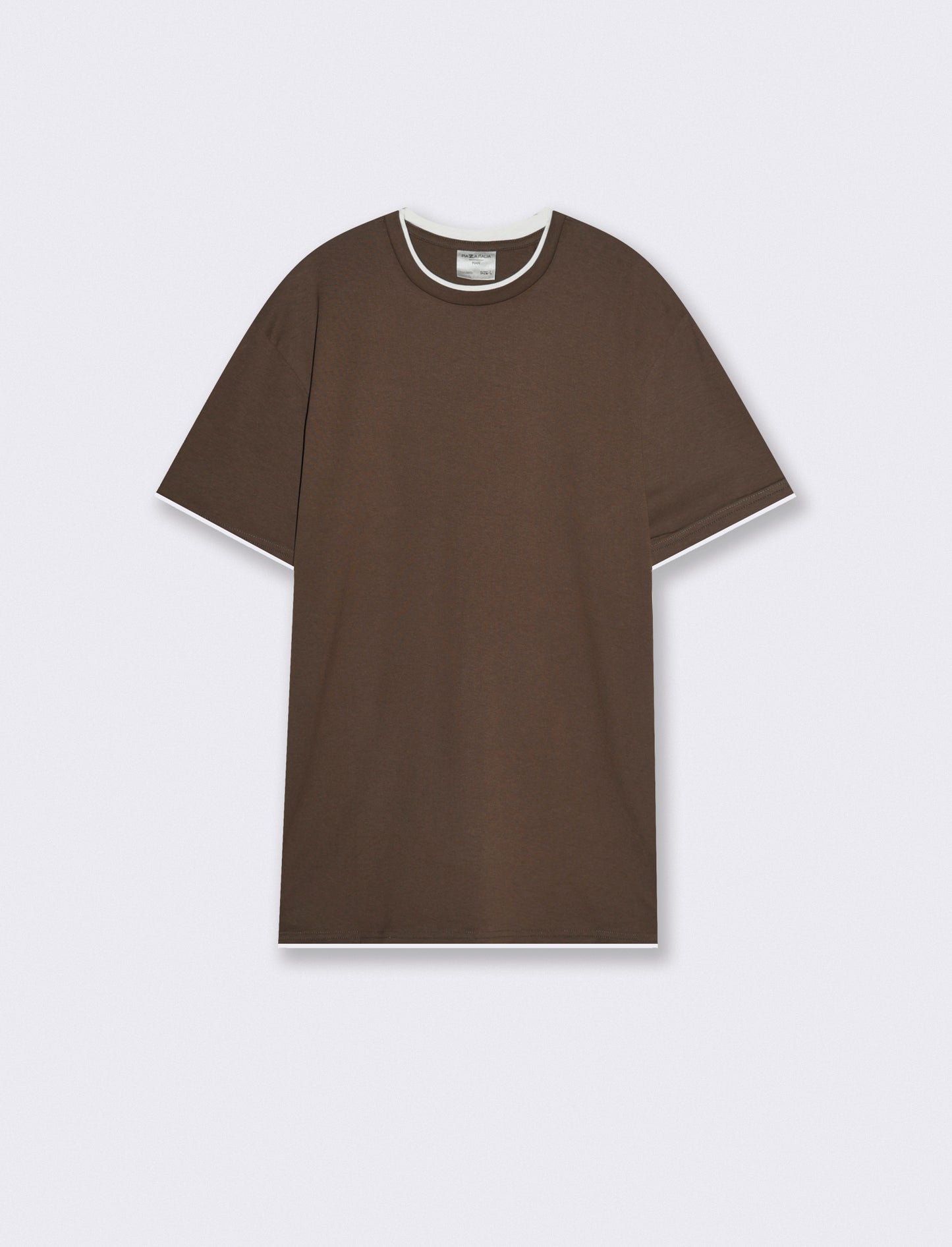 T-shirt cotone con orli a contrasto - Moro